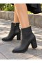 Women's Silva Black Buckle-Free Leather Side Zipper Buckle Detailed 7 cm Thick Heeled Pointed Toe New S - 3