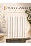 O2. Set of 8 Long-Burning Unscented White Taper Candles, Premium Elegant Decorative Candles with Sta
