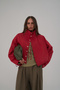 Liora Buttoned Red Bomber Jacket