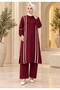 Round Necklace Collar with Ribbon Detail, Side Slits, Crystal Fabric Women's Tunic Set