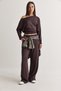 Women's Brown Boat Neck Crop Top with Drawstring Detail and Wide Leg Pants Set 602 60286771 - 3