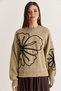 Women's Beige-Brown Soft-Textured Knit Sweater with Floral Pattern 251085 60284089 - 2