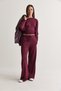 Women's Plum Boat Neck Ruched Detail Crop Blouse and Wide Leg Pants Set 602 60286771 - 2