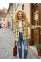 Women's Yellow Plaid Patterned Buttoned Oversize Lumberjack Shirt - 2