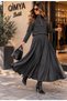 Buketli̇ Women's High-Neck Long-Sleeved Blouse, Pleated Loose Long Skirt, Top and Bottom Two-Piece Set - 5