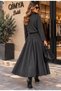 Buketli̇ Women's High-Neck Long-Sleeved Blouse, Pleated Loose Long Skirt, Top and Bottom Two-Piece Set - 4