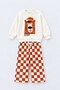 Boy's Cotton 3-Yarn Ecru Teddy Bear Printed Sweatshirt and Checkered Bottom Top Set - 2