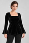 Square Neck Flounce Sleeve Velvet Blouse - 2