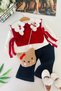 Strawberry Collar Embroidery Detailed Knitted Sweater with Bag Baby Girl Set of 4 - Red