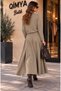 Buketli̇ Women's High-Neck Long-Sleeved Blouse, Pleated Loose Long Skirt, Top and Bottom Two-Piece Set - 4