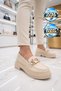 Buckle-Strapped Lightweight Comfortable Stylish Beige Women's Classic Casual Shoes Loafer 1837 Z - 3