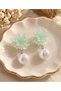 Silvery Floral Pearl Detailed Dangle Earrings - 3