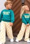 Unisex Kids' Cotton 3-Yarn Green Printed Sweatshirt and Checkered Bottom Top Set