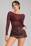 Women's Plum Boat Neck Semi-Transparent Blouse - 5