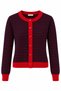 Red - Navy Blue Striped Heart Buttoned Cardigan - 5328