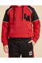 Boys Red Printed Hooded Sweatshirt And Black Joggers Set - 3