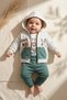 Baby Boy Green Gray Wild Bear Hooded Cardigan, Cotton Bodysuit and Sweatpants 3-Piece Combination Set