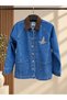 Denim Jacket with Stone Detail and Brown Collar - 2