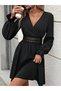 Women's long sleeve, double-breasted, lace-trimmed, zipper-detailed, imported crepe mini dress.