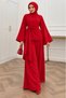 Women's Red High-Necked Waist-Tied Double Hijab Set Nms109 - 5