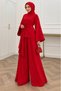 Women's Red High-Necked Waist-Tied Double Hijab Set Nms109 - 3
