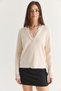 Women's Cream Lace Detailed V-Neck Long Sleeve Ribbed Knitwear Sweater Tk261069 60286723 - 2