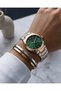 Milano Women's Wristwatch Rose Gold Silver Double Color Metal Cord Green Dial Round Case Analog Watch 30 mm Case Diameter