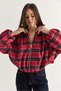 Women's Plaid Patterned Stone Detailed Lined High Collar Zippered Bomber Jacket Dc261012 60286766 - 2