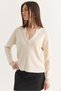 Women's Cream Lace Detailed V-Neck Long Sleeve Ribbed Knitwear Sweater Tk261069 60286723 - 3