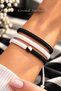3-Piece Black and White Fan Bracelet with Bead Detail, Macrame Knitted Rope Bracelet, Handmade Unisex Adjustable