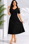 Women's Short Sleeve V-Neck Viscose Midi Dress with Stripe Detail on the Shoulders - 3