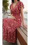 Women Short Sleeve Double Breasted Lapel Elastic Waist Floral Print Dress - 8