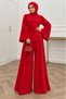 Women's Red High-Necked Waist-Tied Double Hijab Set Nms109 - 4