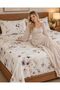 Turkish Style King Size Flat Bedsheet Set, 3 Pieces, 260 x 240 cm, 1 Flat Sheet and 2 Pillowcases (Cream with Lavender Purple) - 8