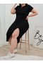 Women's Plus Size Short Sleeve Side Slit Crew Neck Viscose Dress - 3