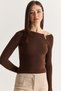 Women's Bitter Coffee Boat Neck Metal Accessory Detailed Fitted Ribbed Knitwear Sweater Tk261170 60286721 - 2