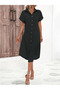 Women's short sleeve collared button detail midi woven dress - 5