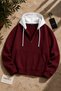 Premium Burgundy Unisex Contrast Hooded Zippered Pocket Three-Thread Oversize Cardigan Sweatshirt