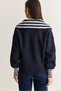 Women's Navy Blue Striped Shawl Collar Double-Way Zipper Oversize Knitwear Cardigan Th261088 60286728 - 8