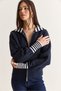 Women's Navy Blue Striped Shawl Collar Double-Way Zipper Oversize Knitwear Cardigan Th261088 60286728 - 6