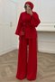 Women's Red High-Necked Waist-Tied Double Hijab Set Nms109