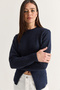 Women's Navy Blue Crew Neck Waist-Sitting Zippered Knitwear Sweater Tk261160 60286720 - 4