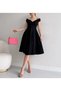 Women's Short Sleeve Double Breasted Collar Skirt Flounce Crepe Dress - 7