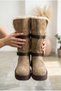 Women's Suede-Look Fur-Lined Thick-Soled Snow Boots with Belt Detail - 3