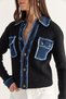 Women's Black Denim Detailed Pocketed Buttoned Polo Collar Knitwear Cardigan Th261095 60286724 - 4