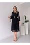 Women's Chiffon Fabric Flared Cut Double-Breasted Collar Midi Length Dress