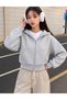3 Thread Women's Zippered Crop Sweatshirt Cardigan 100% Cotton - 5