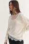 Women's Cream 2 Piece Lace Blouse and V-Neck Oversize Knitwear Sweater Set Tk261156 60286726 - 3