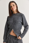 Women's Anthracite Crew Neck Zippered Knitwear Sweater Tk261160 60286720 - 4