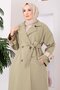 Premium Double-Breasted Collar Long Trench Coat Green Olive - 2